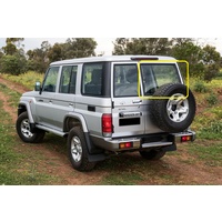 suitable for TOYOTA LANDCRUISER 76 - 78 SERIES - 3/2007 to CURRENT - 5DR WAGON - DRIVERS - RIGHT SIDE REAR BARN DOOR GLASS - HEATED - 765 X 490 - NEW