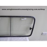 suitable for TOYOTA LANDCRUISER 60 SERIES - 1/1980 to 1/1990 - WAGON - DRIVERS - RIGHT SIDE REAR CARGO GLASS (FRONT 1/2 PIECE) 2 HOLES - LIMITED STOCK