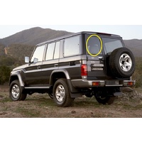 suitable for TOYOTA LANDCRUISER 76-79 SERIES - 3/2007 to CURRENT - 5DR WAGON - LEFT SIDE REAR BARN DOOR GLASS - HEATED - GREEN - 486 x 460W BOTTOM - N