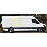 MERCEDES SPRINTER LWB - 9/2006 to CURRENT - VAN - RIGHT SIDE MIDDLE FIXED BONDED GLASS - W/O RIGHT SLIDING DOOR - 2ND TO THE LAST GLASS - 1418 X 769MM