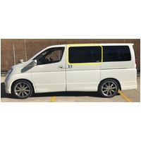 NISSAN ELGRANDE E51 - 1/2002 to 1/2011 - PEOPLE MOVER - PASSENGERS - LEFT SIDE (SLIDING DOOR) GLASS - 1 HOLE - DARK GREY - (SECOND-HAND)