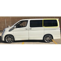 NISSAN ELGRANDE E51 - 1/2002 to 1/2011 - PEOPLE MOVER - PASSENGERS - LEFT SIDE REAR CARGO GLASS - WITH ANTENNA, 1 HOLE - DARK GREY - NEW