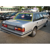 suitable for TOYOTA CROWN MS120 - 10/1983 TO 1988 - 4DR SEDAN - REAR WINDSCREEN GLASS - 595H X 1470W - (SECOND-HAND)