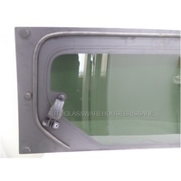 LDV G10 - MPV - 4/2015 to CURRENT - VAN - LEFT SIDE FRONT SLIDING DOOR WINDOW - HOLES FOR HINGES - PRIVACY GREY - 1140 x 558 - (Second-hand)