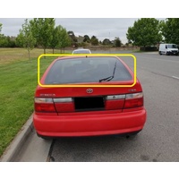 suitable for TOYOTA COROLLA AE101 SECA - 8/1994 to 7/1998 - 5DR HATCH - REAR WINDSCREEN GLASS -1200 x 720 - (SECOND-HAND)