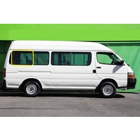 suitable for TOYOTA HIACE 100 SERIES - 11/1989 to 2/2005 - COMMUTER BUS MAXI - RIGHT SIDE REAR SLIDING GLASS - VERY REAR 1/2 PIECE - 770MM x 521MM - N