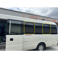 suitable for TOYOTA COASTER HZB50 BUS - 6/1993 to CURRENT - 22 SEATER - LEFT SIDE SLIDING WINDOW - REAR PIECE(SLIDES FORWARD)- 2 HOLES 