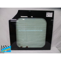 suitable for TOYOTA COASTER XZB70R - 4/2017 TO CURRENT - PASSENGERS - LEFT SIDE BARN DOOR GLASS - WITH CUT OUT CORNER FOR REAR MIRROR - GREEN 