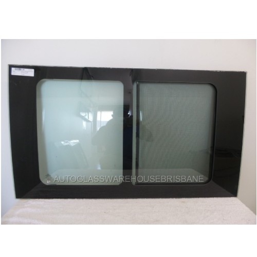 FORD TRANSIT VH/VJ/VM -10/2000 TO 9/2014 - SUPER LWB JUMBO - LEFT SIDE MIDDLE FRONT BONDED SLIDING WINDOW GLASS (1020 x 580)  - (Second-hand)