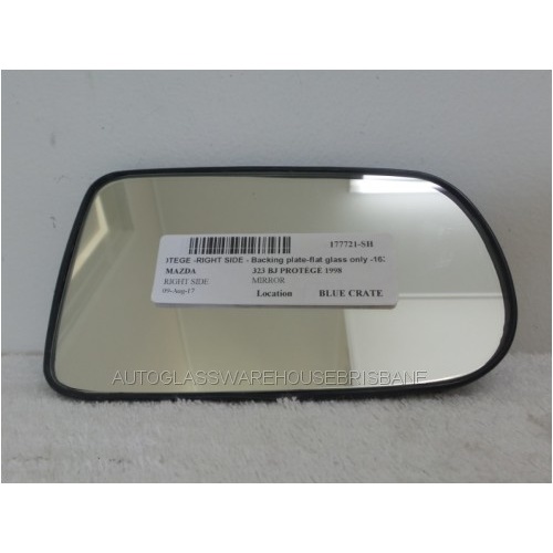 MAZDA 323 BJ PROTAGE - 9/1998 to 12/2003 - 4DR SEDAN - RIGHT SIDE MIRROR WITH BACKING PLATE - FLAT GLASS ONLY - 163mm wide X 90 high - (Second-hand)