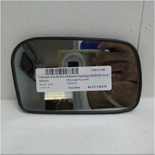 NISSAN PULSAR N14 - 10/1991 to 9/1995 - 4DR SEDAN/5DR HATCH - RIGHT SIDE MIRROR - FLAT GLASS WITH BACKING PLATE - MANUAL (SUIT ICHIKOH - (Second-hand)
