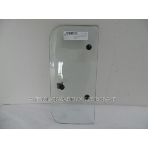 suitable for TOYOTA LANDCRUISER 40 SERIES - 1969 TO 1984 - UTE - DRIVERS - RIGHT SIDE REAR FLIP OUT GLASS - 3 HOLES - 185w X 400h - (Second-hand)