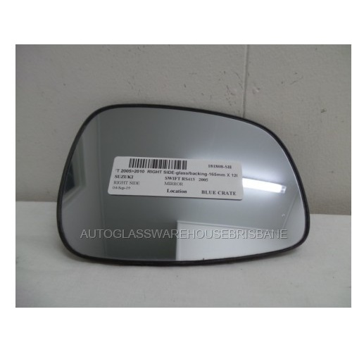 SUZUKI SWIFT RS415 - 1/2005 to 12/2010 - 5DR HATCH - DRIVER - RIGHT SIDE MIRROR - GLASS/BACKING - 165mm X 120mm - (BACKING 566032) - (SECOND-HAND)