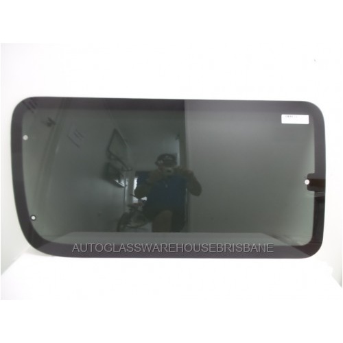 suitable for TOYOTA REGIUS HIACE IMPORT - 1/1997 to 1/2005 - VAN - PASSENGERS - LEFT SIDE FRONT FIXED GLASS (BEHIND DRIVER) - 3 HOLE - 1070 x 535 - PR
