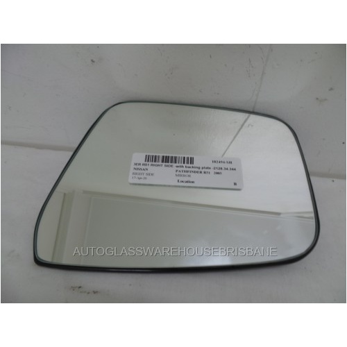 NISSAN PATHFINDER R51 - 7/2005 to 10/2013 - 4DR WAGON - RIGHT SIDE MIRROR WITH BACKING PLATE - 2128.34.344 - FLAT GLASS 200 X 155H - (Second-hand)