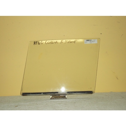 suitable for TOYOTA CORONA RT40 - 11/1964 to 1969 - 4DR SEDAN - DRIVERS - RIGHT SIDE FRONT DOOR GLASS - (SECOND-HAND)