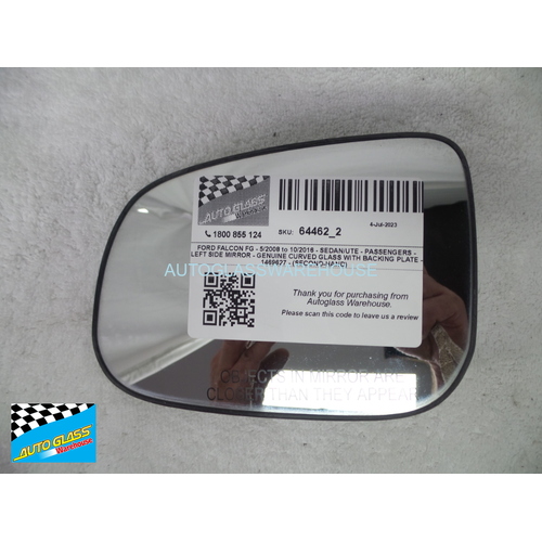 FORD FALCON FG - 5/2008 to 10/2016 - SEDAN/UTE - PASSENGERS - LEFT SIDE MIRROR - GENUINE CURVED GLASS WITH BACKING PLATE - 1469627 - (SECOND HAND)
